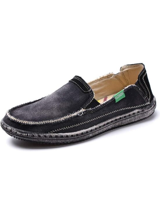 VILOCY Men\'s Black Rubber Canvas Slip On Loafers Drop Vintage Flat Casual Shoes main image 6